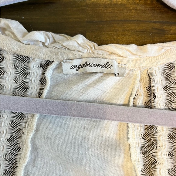 Angels Never Die Vintage Y2K Top Sheer Lace Cottagecore Fairy Cream Beaded M - Picture 6 of 11